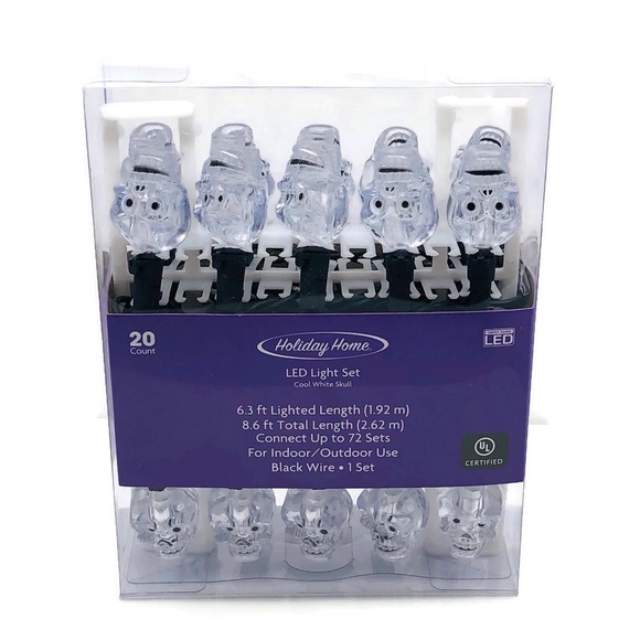 Skull 20 Count String Lights LED Halloween 8 Foot Black Wire New in Box … - Picture 5 of 11